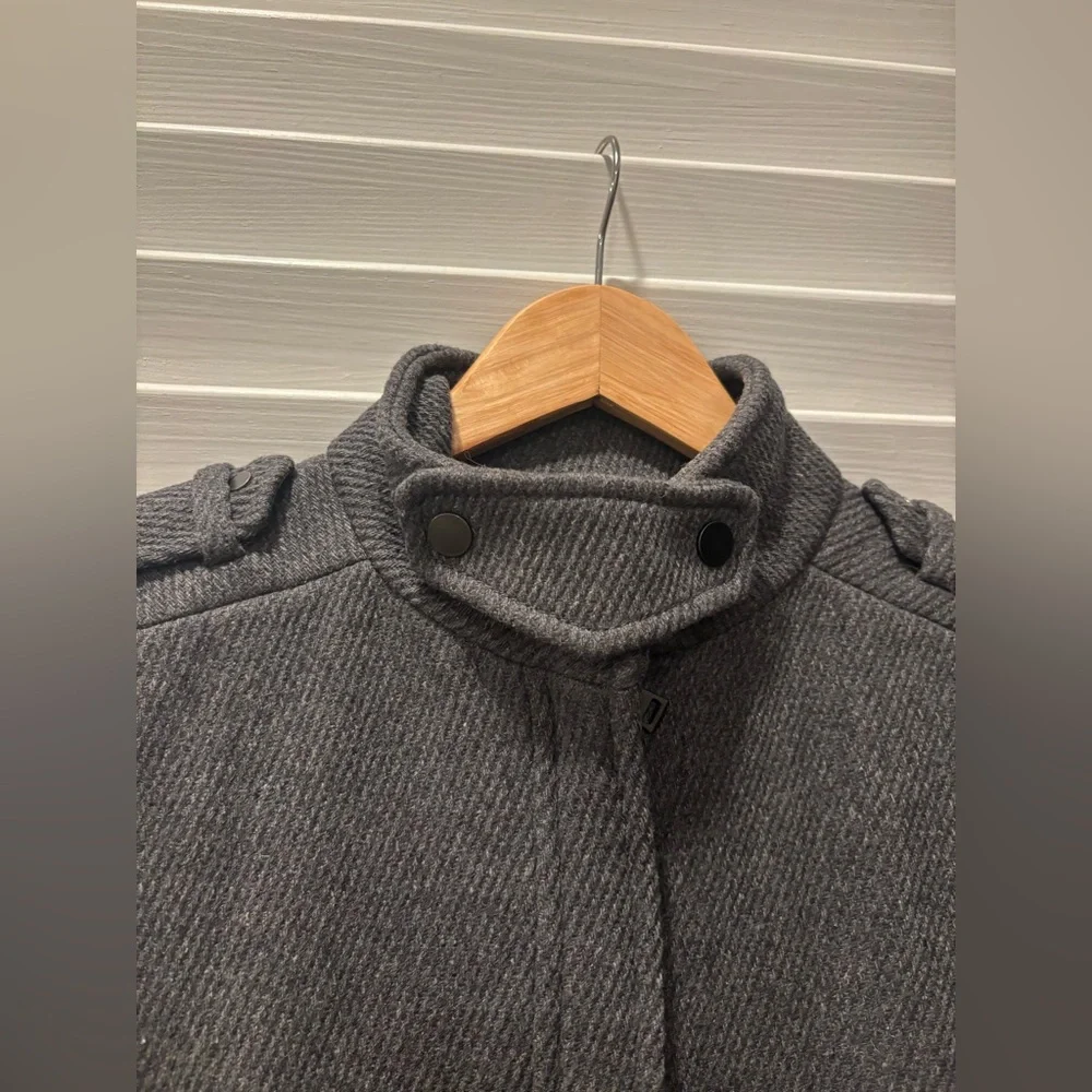 VINCE Gray Wool-Blend Military Style Twill Jacket Pea Coat Zip-Up Size 2